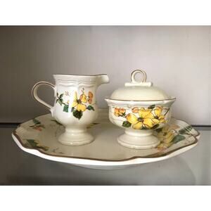 Mikasa Heritage 2001 Vintage Goldwood Platter Creamer & Sugar Bowl 4 Piece Set